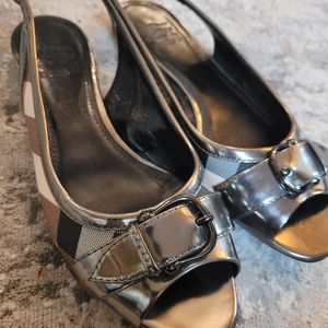 Burberry sling back peep toe flats